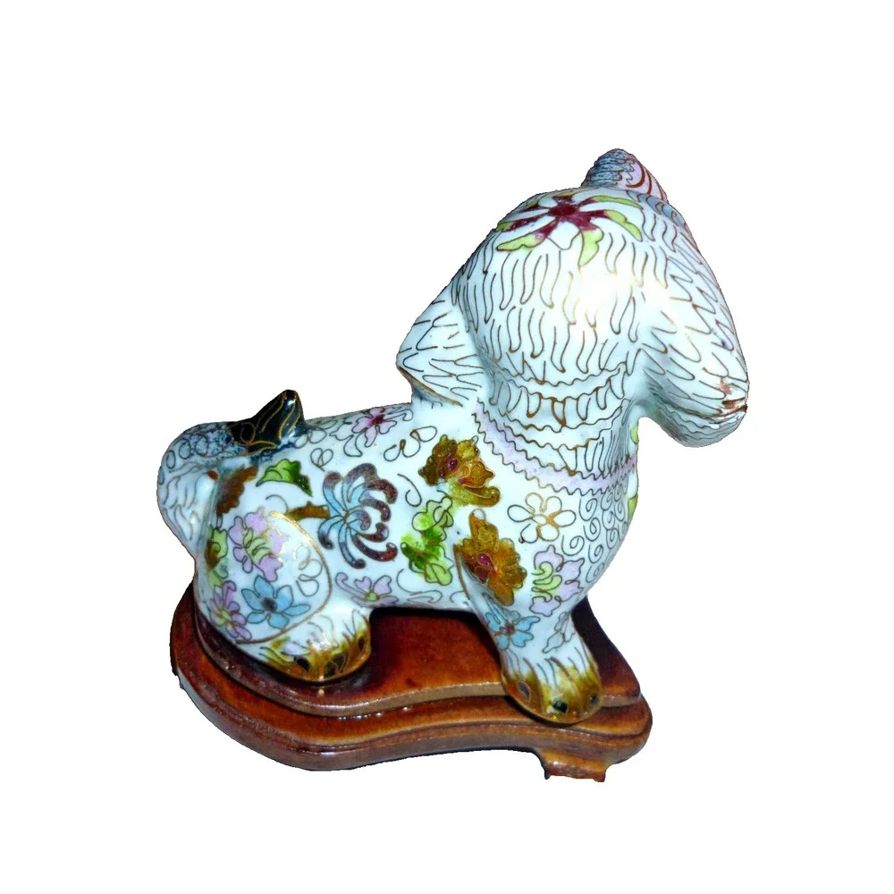 Vintage Chinese Cloisonne Dog Figurine Statue 3x4